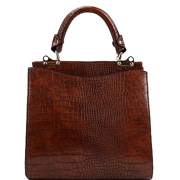 TWO COMPARTMENT CROCODILE PRINT SATCHEL SET