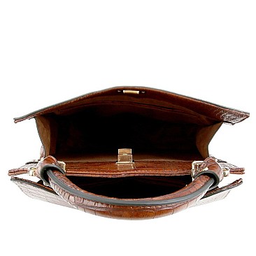 TWO COMPARTMENT CROCODILE PRINT SATCHEL SET
