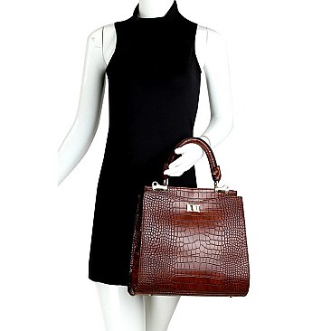 TWO COMPARTMENT CROCODILE PRINT SATCHEL SET