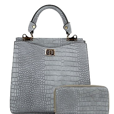 TWO COMPARTMENT CROCODILE PRINT SATCHEL SET