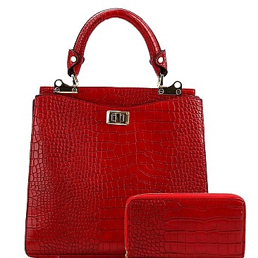 TWO COMPARTMENT CROCODILE PRINT SATCHEL SET
