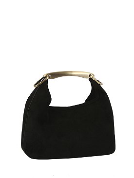 Faux Suede Metal Top Handle Satchel