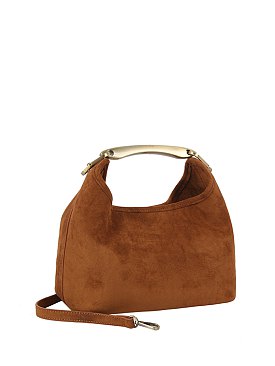 Faux Suede Metal Top Handle Satchel
