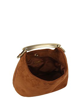 Faux Suede Metal Top Handle Satchel