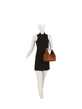 Faux Suede Metal Top Handle Satchel