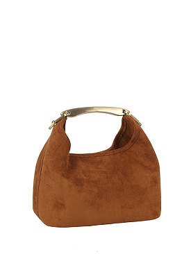 Faux Suede Metal Top Handle Satchel