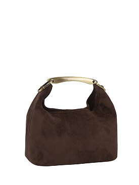 Faux Suede Metal Top Handle Satchel