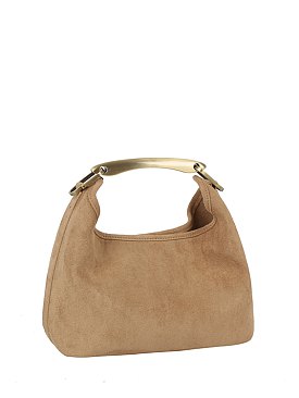Faux Suede Metal Top Handle Satchel