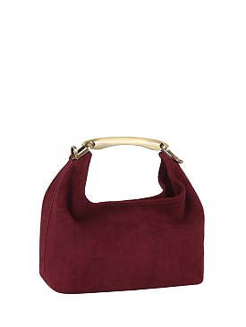 Faux Suede Metal Top Handle Satchel