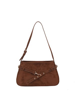 Faux Suede Buckle Shoulder Bag