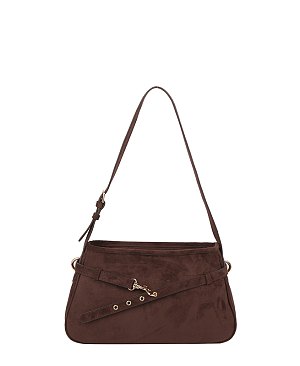 Faux Suede Buckle Shoulder Bag