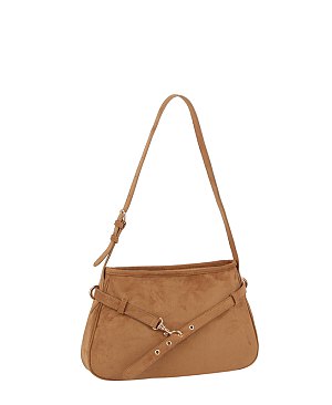 Faux Suede Buckle Shoulder Bag
