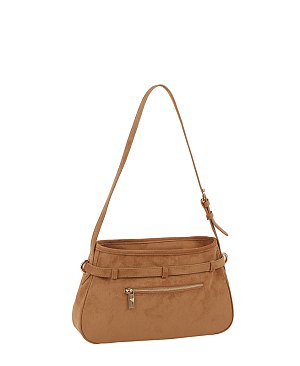 Faux Suede Buckle Shoulder Bag