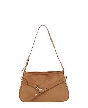 Faux Suede Buckle Shoulder Bag