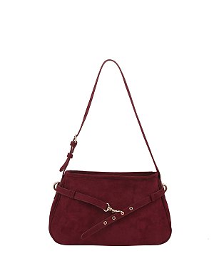 Faux Suede Buckle Shoulder Bag