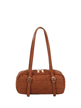 Puffy Quilted Suede Shoulder Bag