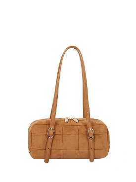Puffy Quilted Suede Shoulder Bag