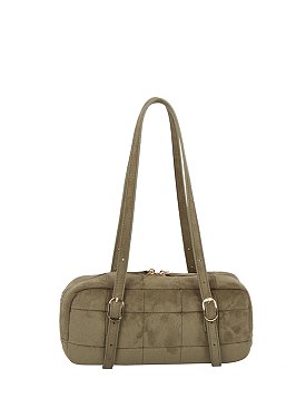 Puffy Quilted Suede Shoulder Bag