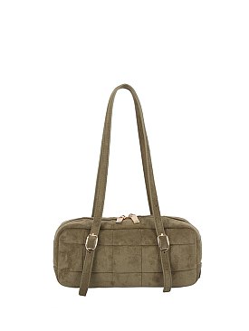 Puffy Quilted Suede Shoulder Bag