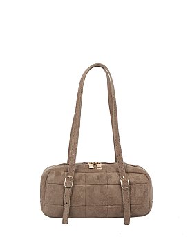 Puffy Quilted Suede Shoulder Bag