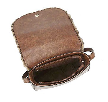 FASHION SOFT LEOPARD FURRY CROSSBODY BAG