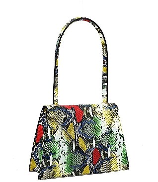 MULTI COLOR SNAKE PRINT SHOULDER HANDLE TOTE BAG