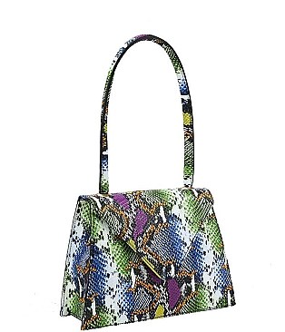 MULTI COLOR SNAKE PRINT SHOULDER HANDLE TOTE BAG