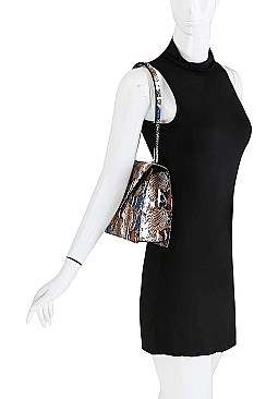MULTI COLOR SNAKE PRINT SHOULDER HANDLE TOTE BAG