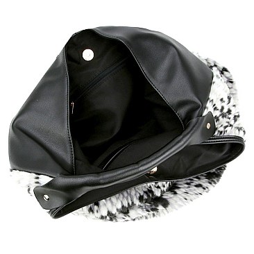 Snake Print Tassel Accent Faux-Fur Single Strap Hobo