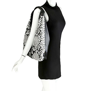 Snake Print Tassel Accent Faux-Fur Single Strap Hobo