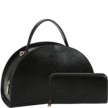 2-Way Lizard Print Half-Moon Shaped Satchel Wallet SET