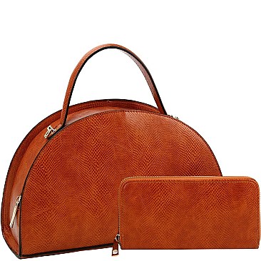 2-Way Lizard Print Half-Moon Shaped Satchel Wallet SET