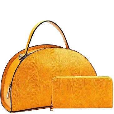 2-Way Lizard Print Half-Moon Shaped Satchel Wallet SET