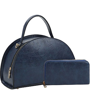 2-Way Lizard Print Half-Moon Shaped Satchel Wallet SET