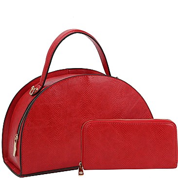 2-Way Lizard Print Half-Moon Shaped Satchel Wallet SET