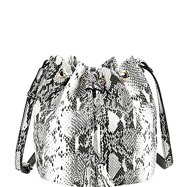 Medium Snake Print Drawstring Shoulder Bag