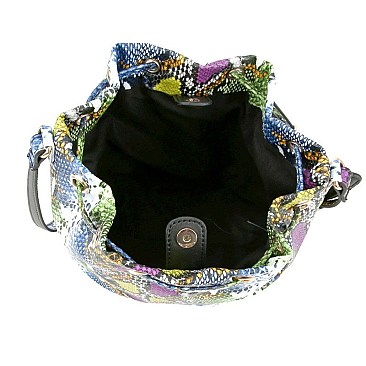 Medium Snake Print Drawstring Shoulder Bag
