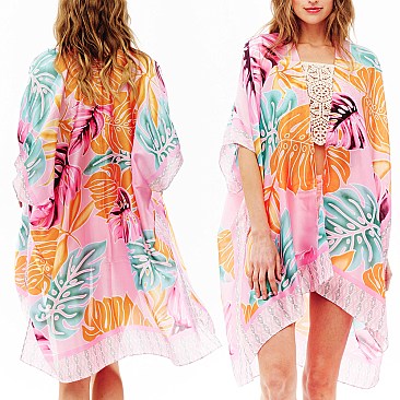 PALM LEAVES PATTERN WOMEN'S COVER-UP KIMONO