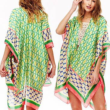 Trendy Bohemian PRINT SILKY WOMEN'S COVER-UP KIMONO