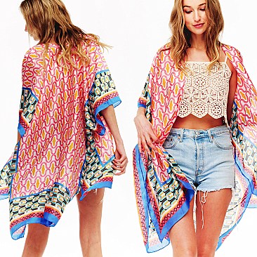 Trendy Bohemian PRINT SILKY WOMEN'S COVER-UP KIMONO