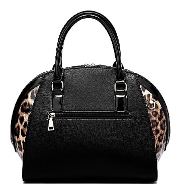Patent Leopard Trim 2-Way Satchel Wallet Set