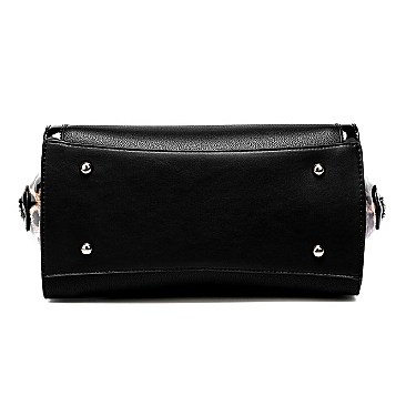 Patent Leopard Trim 2-Way Satchel Wallet Set