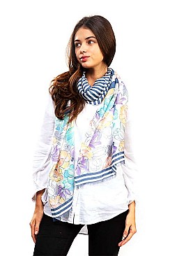 Striped Floral Scarf