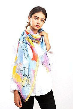 Water Colored Drawing Scarf