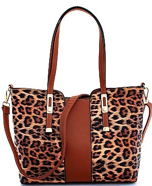 2 IN 1 TRENDY LEOPARD TWO TONE SATCHEL SET