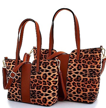 2 IN 1 TRENDY LEOPARD TWO TONE SATCHEL SET