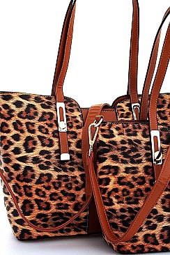 2 IN 1 TRENDY LEOPARD TWO TONE SATCHEL SET