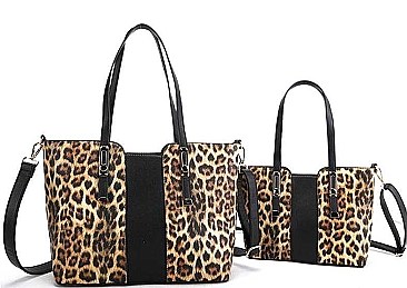 2 IN 1 TRENDY LEOPARD TWO TONE SATCHEL SET