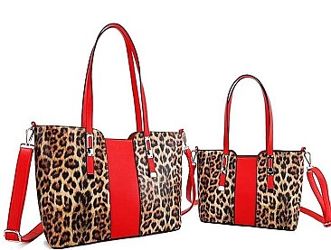 2 IN 1 TRENDY LEOPARD TWO TONE SATCHEL SET