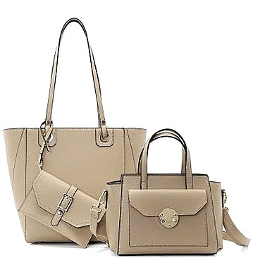 3 IN 1 FASHION ROUNDED DESIGN TOTE BAG WITH MINI BAG AND CLUTCH SET